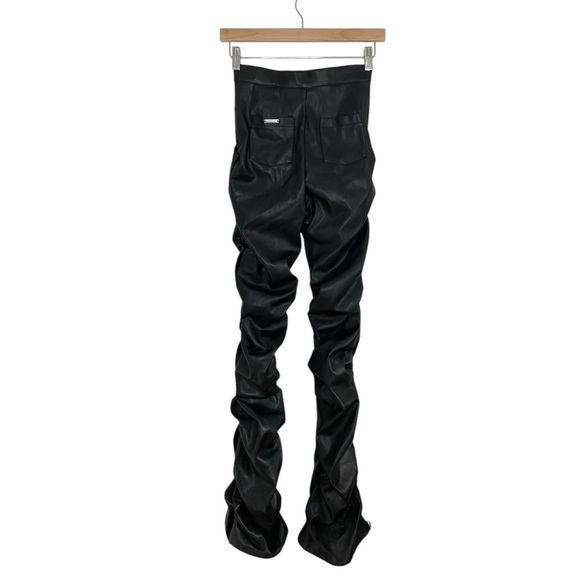 Maniere De Voir Tacked Vegan Leather Flared Trousers High Waist Pant Black 0 - Picture 6 of 16